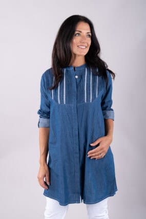 Denim Cotton Pleated Tunic Top