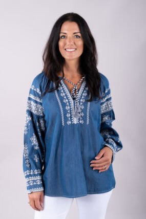 Embroidered Denim Cotton Blouse