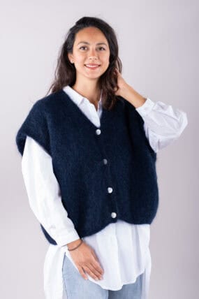 V-Neck Button Mohair Blend Cardigan
