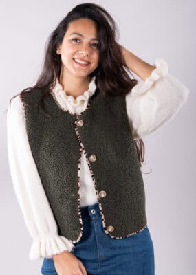 Borg Gilet with Leopard Print Trim