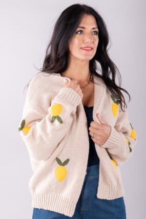 Knitted Lemon Open Cardigan