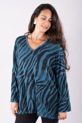 V-Neck Zebra Print Longline Top