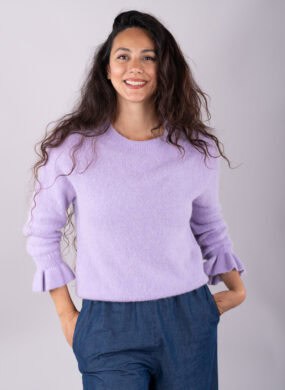 Alpaca Blend Frill Sleeve Ribbed Round Neck Jumper