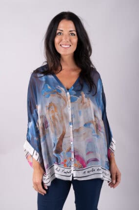Silk Blend Old Town Print Oversized Blouse