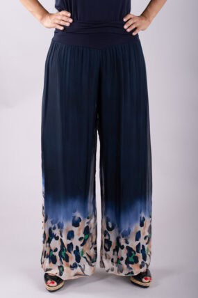 Silk Blend Leopard Print Wide Leg Trousers With Elasticated Waistband