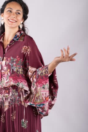 Old Town Print Oversized Batwing Shirt