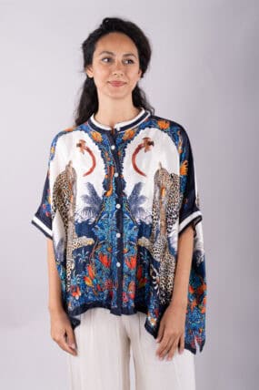 Leopard Print Silk Blend Blouse