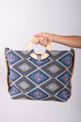 Large Geometric Woven Tote Bag