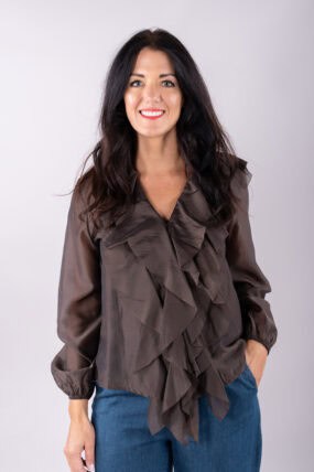 Ruffle Front V-Neck Blouse