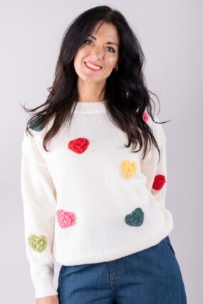 Knitted Round Neck Heart Jumper