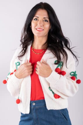 Knitted Cherry Open Cardigan