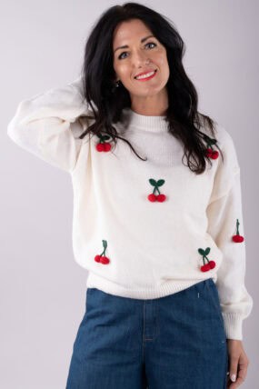 Knitted Round Neck Cherry Jumper