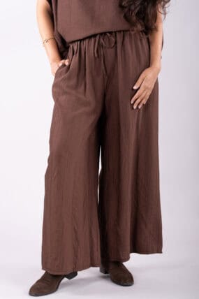 Crinkle Wide Leg Trousers With Elasticated Waistband