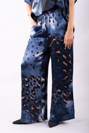 Leopard Silk Blend Wide Leg Trousers With Elasticated Waistband