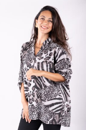 V-Neck Zebra and Leopard Print Top