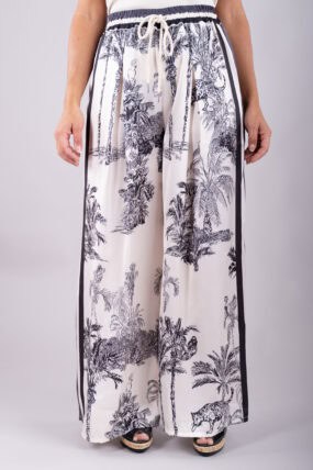 Safari Leopard Print Wide Leg Trousers With Elasticated Waistband