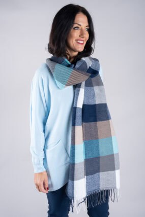 Multi Checked Ripple Tassel Scarf