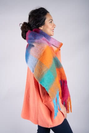 Multicoloured Woven Checked Tassel Scarf