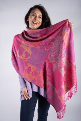 Woven Heart Cotton Blend Tassel Scarf