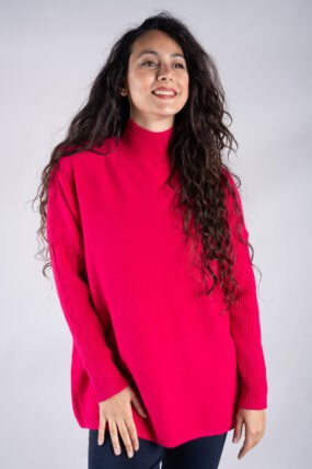 Funnel Neck Ribbed Sleeve Knit Jumper