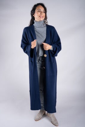 Oversized Long Knit Cardigan With Gold Buttons