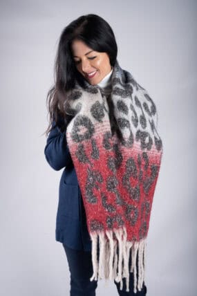 Ombre Animal Print Chunky Tassel Scarf