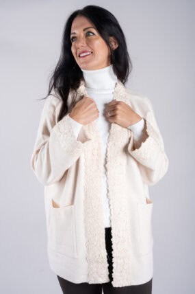 Open Front Pocket Cardigan With A Floral Crochet Trim