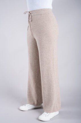 Knitted Wide Leg Ribbed Jogger With Elasticated Waistband