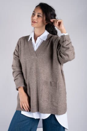 V-Neck Knit Jumper With Two Front Pockets