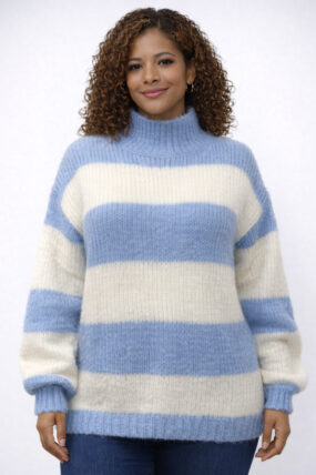 Funnel Neck Stripe Knit Jumper
