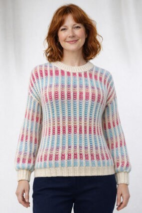 Colourful Round Neck Cotton Blend Chunky Knit Jumper