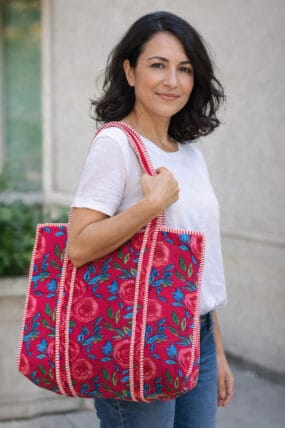 Wild Rose Cotton Quilted Tote Bag