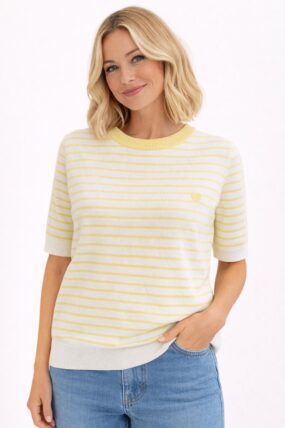 Striped Short Sleeve Knitted Heart Top