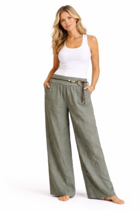 Linen Wide Leg Trousers With Elasticated Waistband