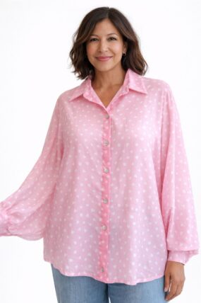 Heart Print Batwing Sleeve Blouse