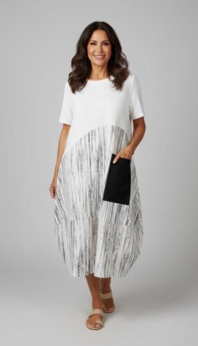 Abstract Contrast Brushstroke Print Midi Dress