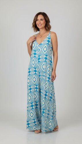 V-Neck Sleeveless Wide Leg Aztec Jumpsuit