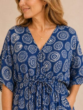 Cotton Maxi Geometric Print Kaftan Dress