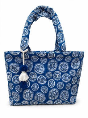Large Quilted Cotton Blend Geometric Print Bag