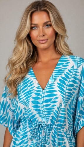 Cotton Leaf Print Kaftan Maxi Dress