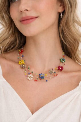 Rainbow Floral Multirow Necklace