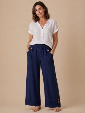 Wide Leg Trousers With Elasticated Waistband
