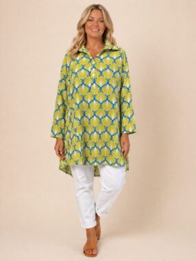 Cotton Blend Fan Print Tunic Shirt