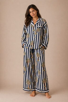 Cotton Tropical Palm Stripe Pyjamas