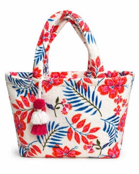 Large Quilted Cotton Blend Tropical Floral Print Bag