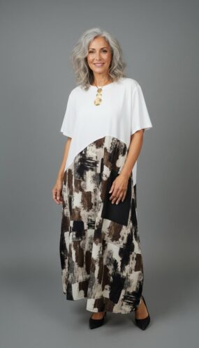 Abstract Contrast Print Midi Dress