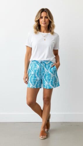 Cotton Leaf Print Lightweight Shorts