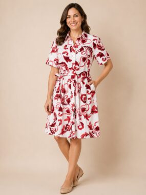 Floral Broderie Anglaise Cotton Shirt Dress