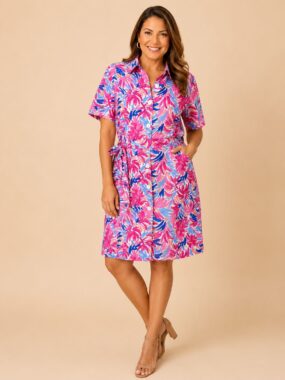 Palm Leaf Print Shirt dress