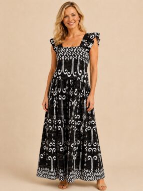 Metallic Frill Sleeve Maxi Dress